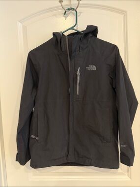 The North Face Black Hooded Rain Jacket with Chest Zip